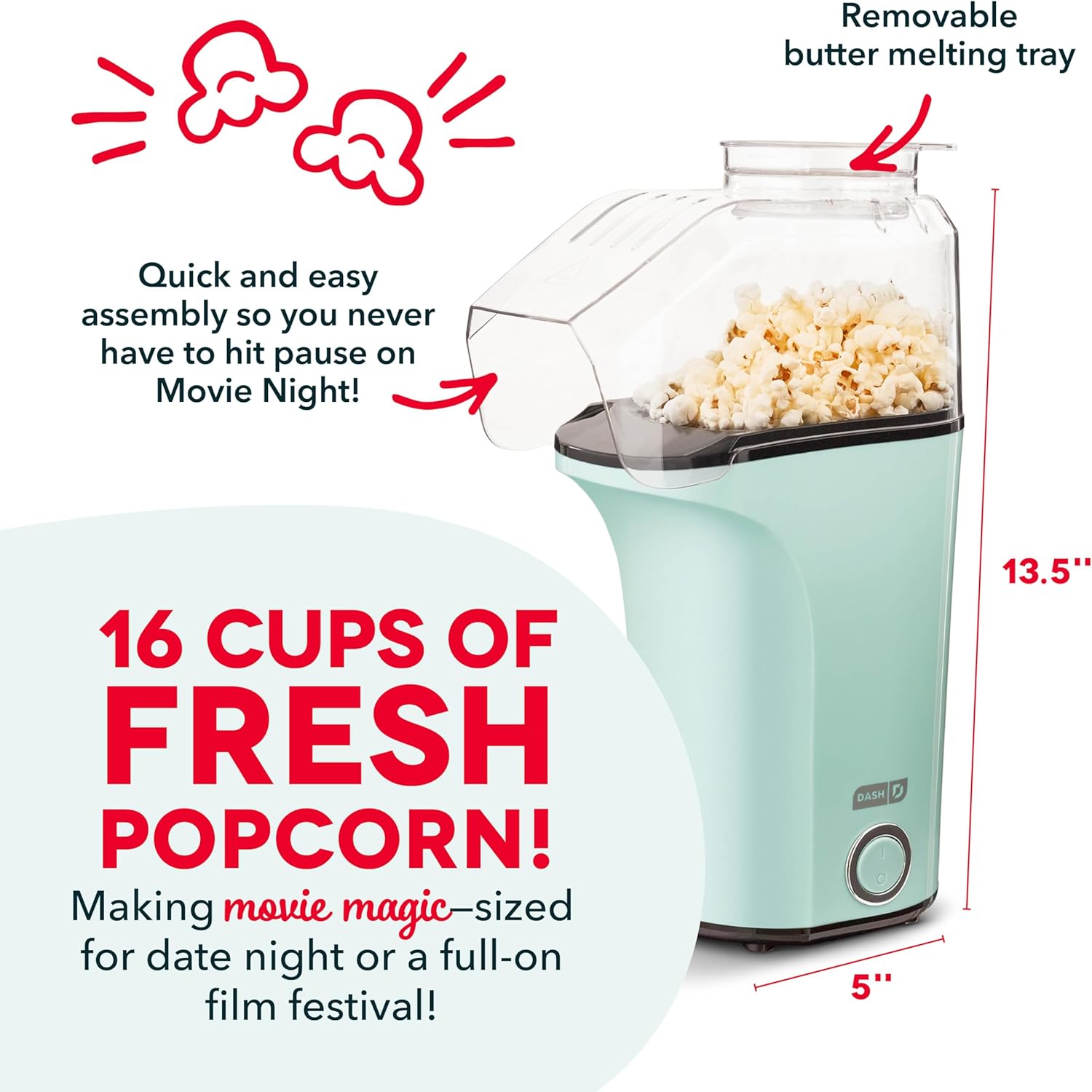 DASH Hot Air Popcorn Popper Maker - Image 3